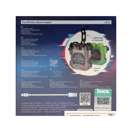 Hoco EW33 TWS headphones, wireless, vacuum, BT5.3, 25/300 mAh, microphone, gray-6