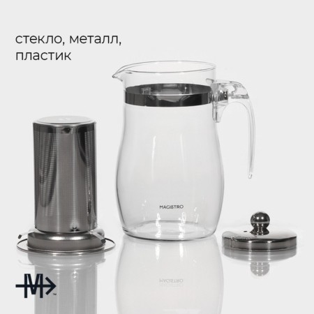 Glass teapot Magistro "Sheidi", 750 ml, with metal sieve, plastic sausage-1