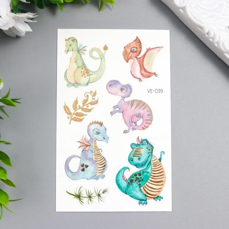 Tattoo on the body color "dinosaurs" with gold mix 12x7.5 cm-1
