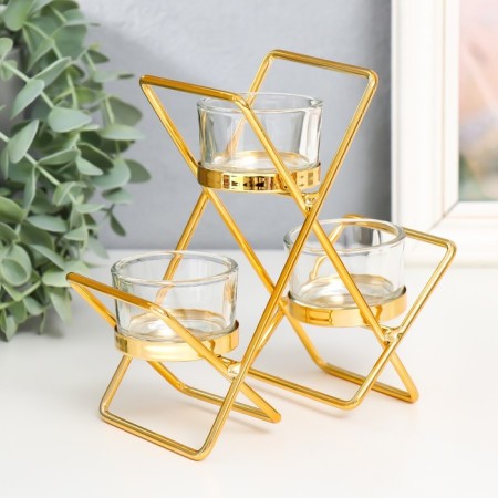 Climber metal, glass for 3 candles "intersections" d-4.5 cm gold 14x6x16 cm-2