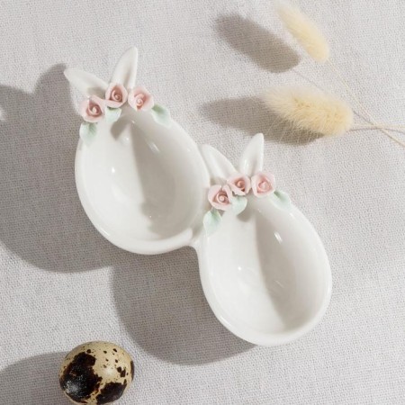 Menzhitsa ceramic 2 cells "Rabbit", 14 × 8 × 3 cm, white color-1