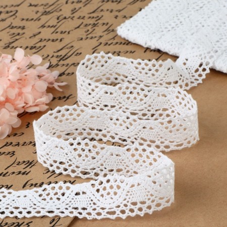 Knitted lace, 26 mm × 10 ± 1 m, white color