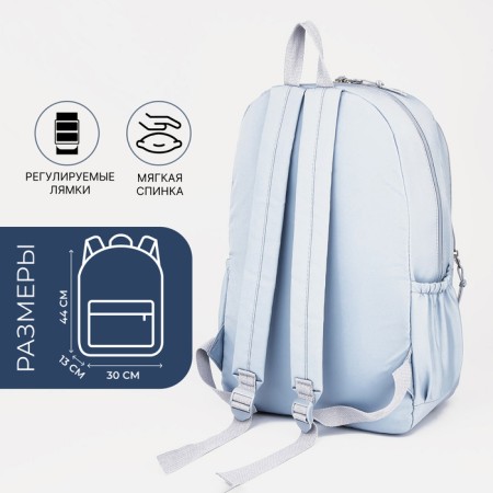 School backpack from textiles, 3 pockets, blue color-1