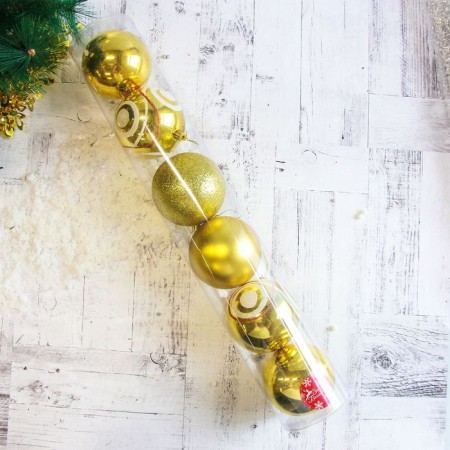 Set of balls plastic D-10 cm, 6 pcs "circles" gold-1