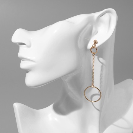 Earrings metal "Rings with a chain", color gold-5