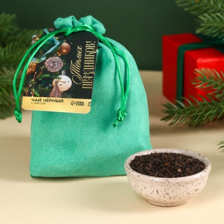 New Year! Black tea in a gift bag of "warm holidays" with mint, 100 g.-1