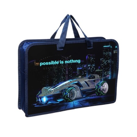 Folder with A4 handles, 340 x 245 x 75 mm, plastic, handles, PT-14-4-12, Silver Car, (voluminous 3D rushing with a metallic effect) 71217-1