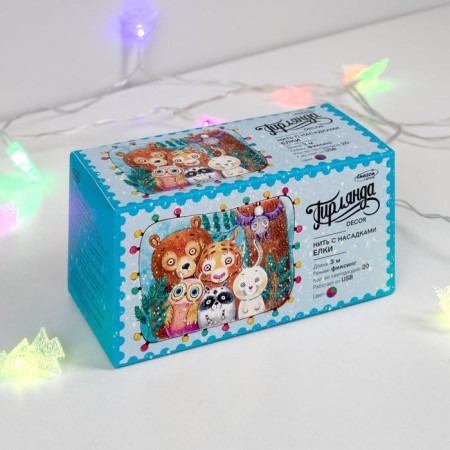 Garland “thread” 3 m with nozzles “Christmas tree”, ip20, transparent thread, 20 LED, glow of multi (RG/RB), flashing, USB-3