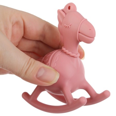 Toy - silicone cutter with a rattle "horse", pink color, crumb I-5