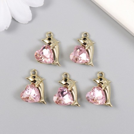 Decor for creativity metal, rhinestones "Dolphin with heart" gold 1.2x2 cm-2