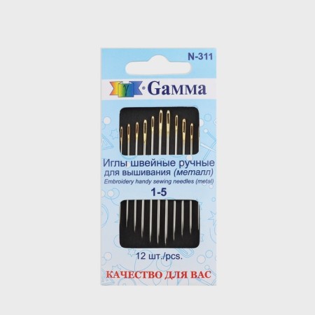 Embroidery needles No. 1-5, d = 0.84-1.14 mm, with a golden ear, 12 pcs, N-311-2