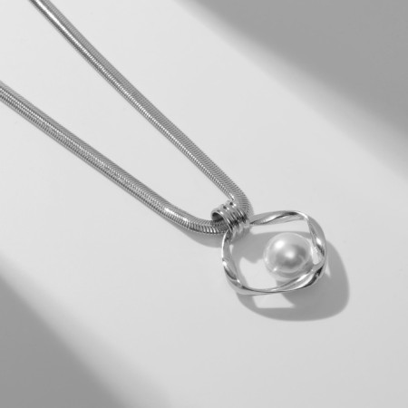 Piece with pearls "Style" bead in oval, white color in silver, 40 cm-1