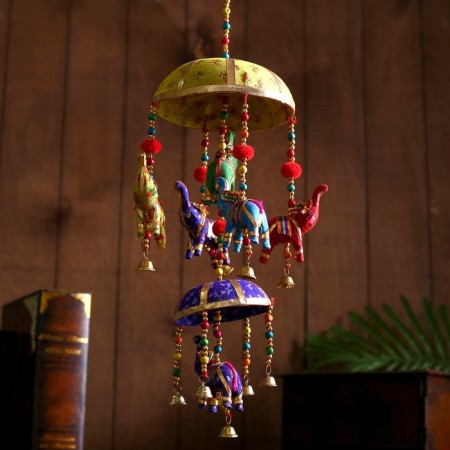 Interior suspension with bells "Elephants" 15x15x41 cm mix