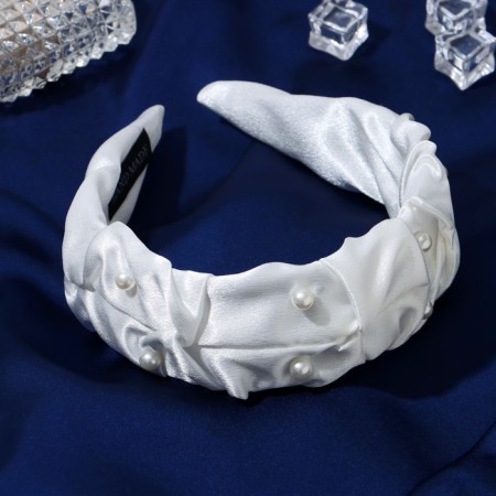 Hair rim "Juno" beads, 5 cm, white