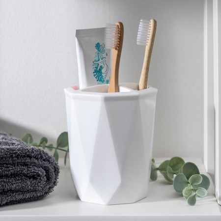 Tooth brush stand "Prism", 9.5 × 9.5 × 11.5 cm, white color-1