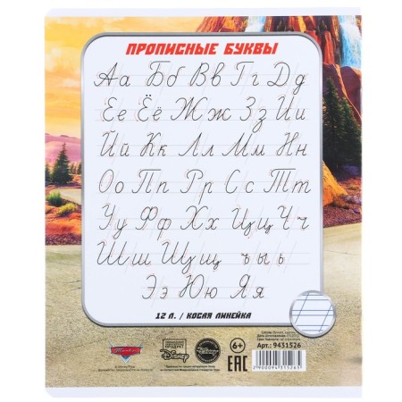 Notebook in a slanting ruler of 12 sheets, 5 types of mix, covered cardboard, cars-10