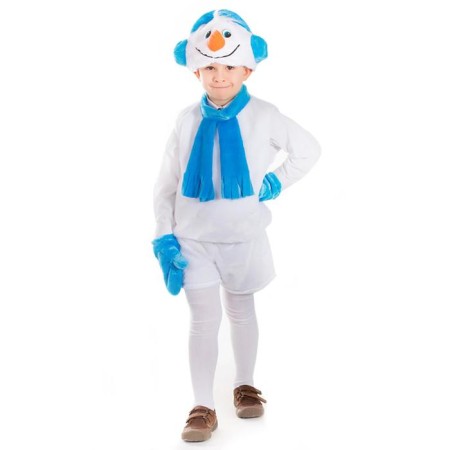 Carnival costume "Snowman", jacket, scarf, shorts, hat, mittens, height 122-128 cm