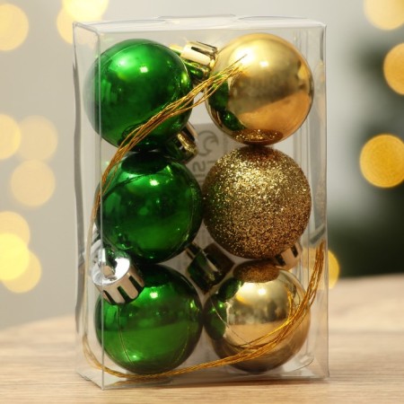 Christmas trees New Year, for the New Year, plastic, d = 3 cm, 6 pcs., Gold and green color-2