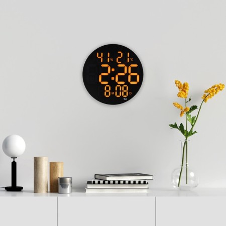 Electronic wall clock, alarm clock, calendar, thermometer, hygrometer, 1 aaa, d-25 cm-1