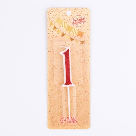 Candle in the cake on the skewer "Rubin collection", number 1, 5.2 cm, ruby-1