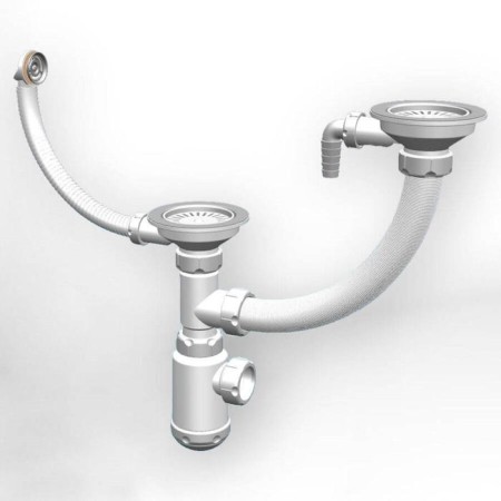 Siphon for washing Grand P10585, 3 1/2 ", double, with round overflower, screw and divert