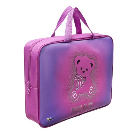 Folder with A4 handles, 350 x 265 x 80 mm, textile, handle, PMD 4-22 "Bear with a bow" (volumetric 3D risun with a metallic effect) 71140-1