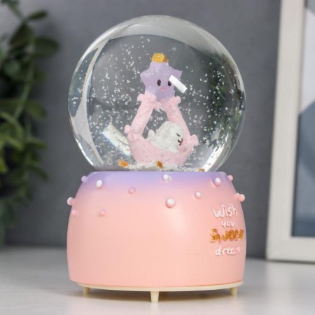 Souvenir polystone water ball light, music "Sleeping bunny" d = 8 cm mix 12.5x8x8 cm-4