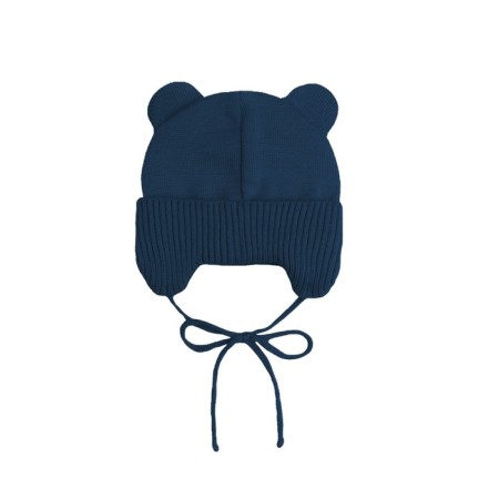 A cap on ties with ears Children's Amarobaby Pure Love Bear, with a lining, size 46-48 cm, color blue-6