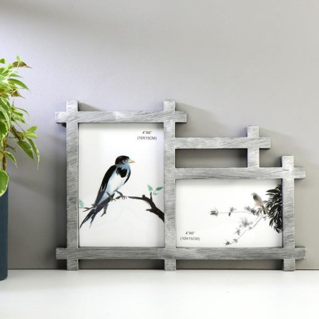 Photo frame plastic in 2 photos 10x15 cm "straight lines" silver 32.5x22.5x2 cm