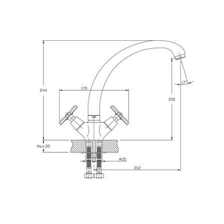 Kitchen mixer Rush Sakhalin SA5350-23, two-wound, chrome-1