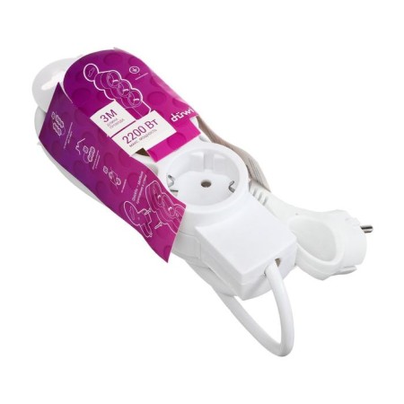 Duwi extension cord, 3 sockets, 3 m, 10 a, 2200 W, PVS 3x0.75 mm2, with salary, white-3