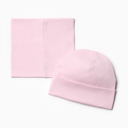 Kit (hat, snood) for the girl, the color is light pink, size 52-54-2