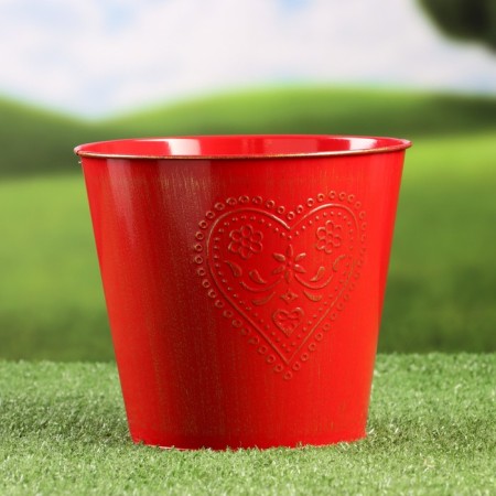 Kashpo "Bucket with heart" red with gilding, 18x18x15cm-1