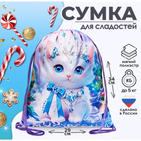 New Year. Bag under the sweets of 290 x 340 mm "cat-princes" (soft polyester density 210d)
