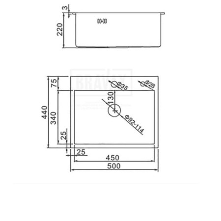 Kitchen sink Aflorn AF95044F, Sredal, S = 3.0 and 0.8 mm, 50x44x22 cm, siphon, graphite-8