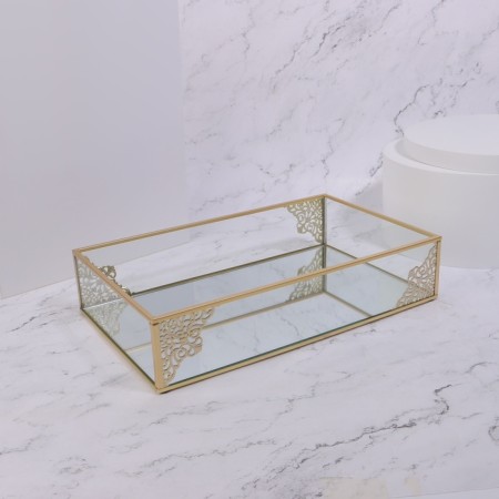 Great organizer for storage, glass, with a mirror bottom, 1 section, 29 × 17.5 × 6 cm, the color is transparent/copper-3