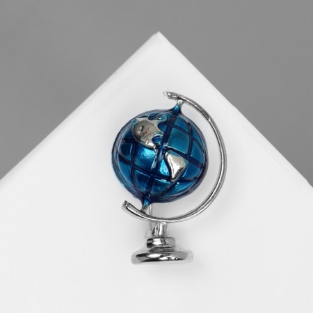 Brooch "School" Globe, blue color in silver-2