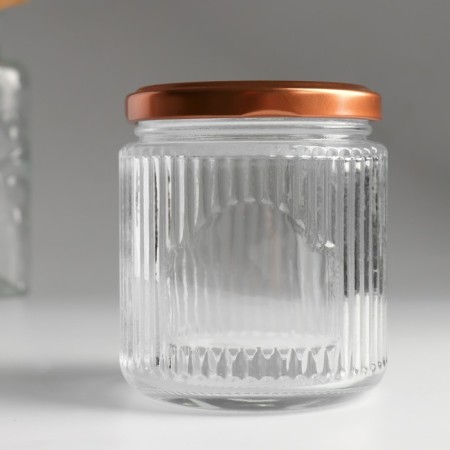 Bank for candles glass with a lid "Vertical strips" transparent 275 ml 7.5x7.5x8.5 cm