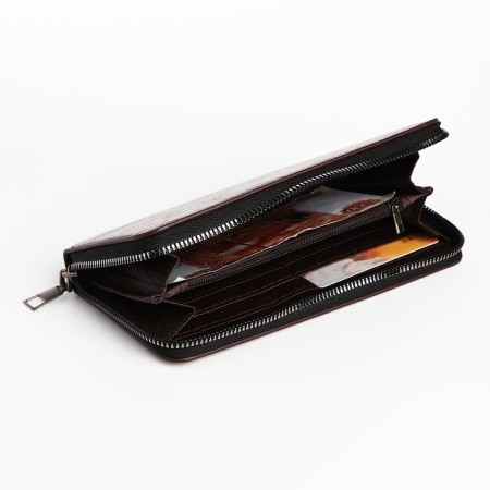 Male purse with lightning, department for bills, for cards, for coins, brown color-3