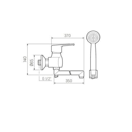 Bath mixer "RMS" SL50-006E-1, pour 350 mm, shower set, zinc, chromium-2
