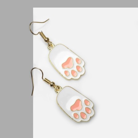 Earrings "Paw" cat, color pink-white in gold