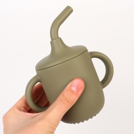 Drunker with a pipe Children's silicone "Try AGAIN", 200 ml., With handles, green color-4