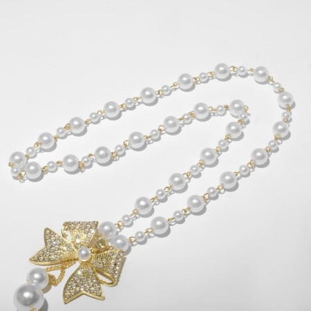 Pearl with pearls "bow" large, white color in gold, 70 cm-2
