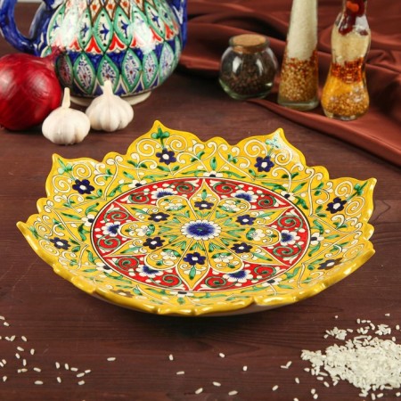 Largan Rishtan ceramics "Flowers", 31 cm, yellow mix, corrugated-2