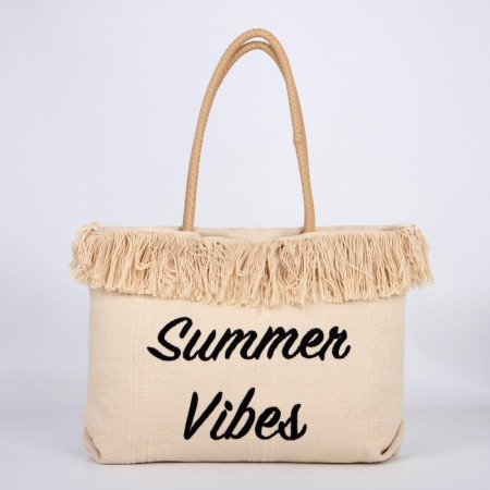 Bag - Shoper beach "Summer Vaib", 45x33x18 cm, beige color-3