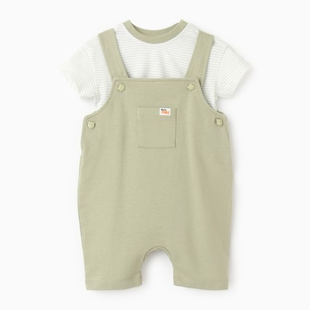 A set for a newborn (T-shirt, overalls), white color/khaki, height 68-70 cm