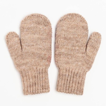 New Year. Double children's mittens, beige color/penguin, size 14 (6-9 years)-1