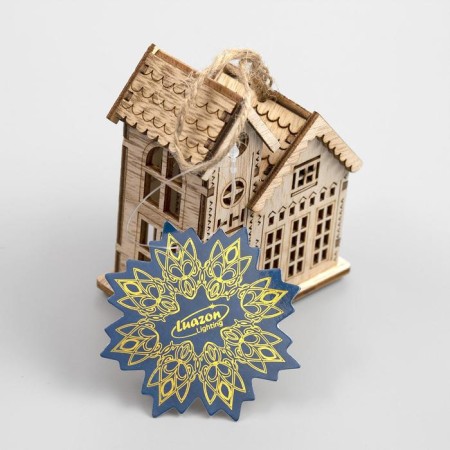 Christmas tree toy "House with a tower", from batteries, a glow of warm white-3
