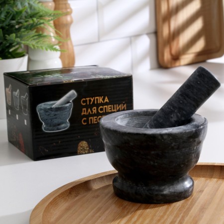A mortar with a pestle, large, 130 ml, 10cm, black marble-8