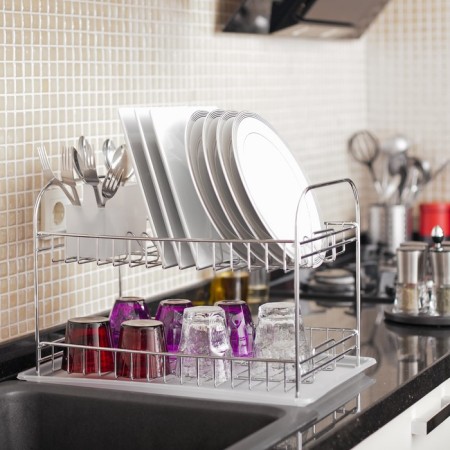 Drying for dishes and devices, table, with a pallet, chromium color, kb007-1